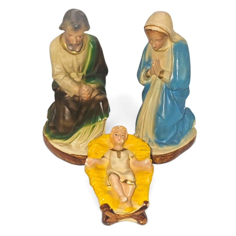 Vintage Holy Family Nativity Set 3 Piece Mary Joseph Baby Jesus Figurines